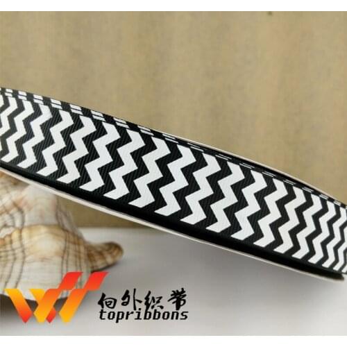 Freeshipping flower ribbon 7/8" 50 yards black white chevron ribbon printed grosgrain ribbon