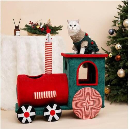 Small train cat climbing frame cat nest cat tree integrated sisal grinding claw cat toy [Christmas limited edition]