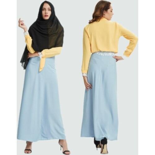 Fashion Muslim Lady Soft Skirt Set Maxi Dubai Smooth Shirt Skirt A-Line Skirt Suit Turkish Style Female Blouse Set Lace Skirt