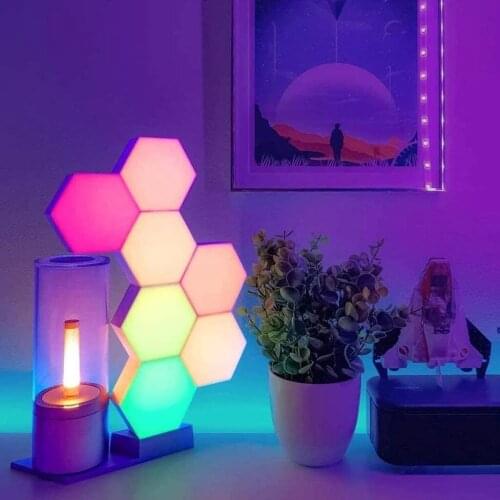 DIY Remote Control Honeycomb Modular Assembly Touch Wall Lamp RGB Hexagonal Quantum Lamp Night Light For Bedroom Decor Lighting
