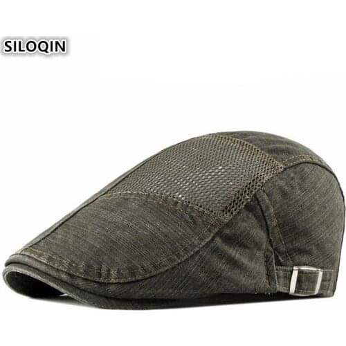SILOQIN Mens Hollow Mesh Breathable Berets 2020 NEW Summer Net Cap Adjustable Size Vintage Tongue Caps Mens Fashion Brands Hat