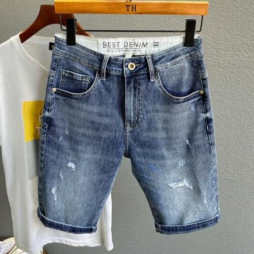 Men Blue Denim Shorts Stretch Fit Shorts Jeans Pants High Quality Male Cotton Jeans Shorts New Summer Men Slim Fit Denim Pants