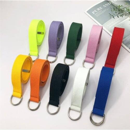 New canvas nylon webbing womens belt fashion double ring buckle ladies canvas long belt