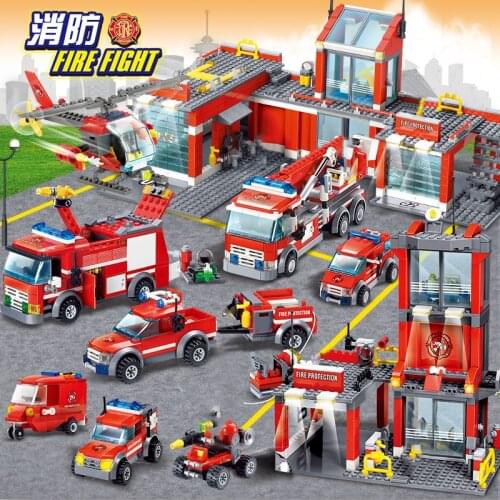 Fire Fighting Rescue Trucks Car Plane Building Blocks City Police Station Firefighter Bricks Children Boys Toys Fire Alarm