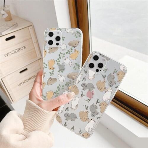Cartoon Cute Rabbit Animal Clear Phone Case for iphone 11 12 Pro Max 6s 7 8 plus SE 2020 X XS MAX XR Back Soft Transparent Cover