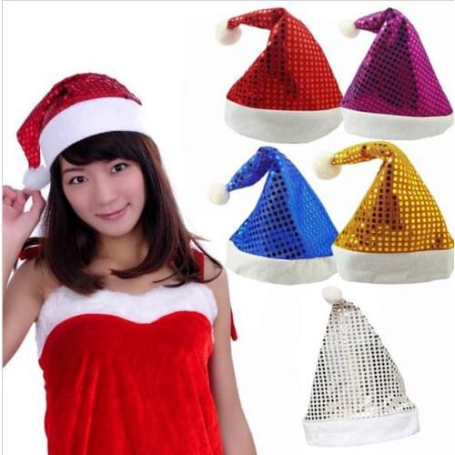 Christmas Sequin Sheen Santa Hat kids children men women Festive costumes cap Dress up props Party Accessory Supplies