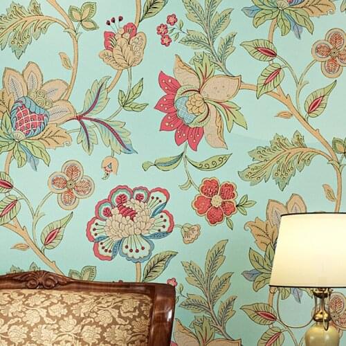 Rustic Style American Wallpaper Roll Light Green Big Floral Non-woven 3d Wall Paper Bedroom Wallpapers Flower Wall Decals
