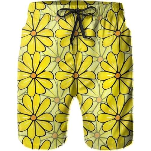 Men 's Bandana Swim Shorts S Yellow Flowers Swimming Shorts Beachwear Novelty Outdoors Summer Beach Shorts Mesh Lining