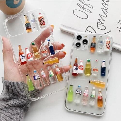 3D Cartoon Transparent Milk Bottle phone Cases for iphone 11 pro X XR XSmax 7 8plus Beer drink bottle Soft Silicone Funny Case
