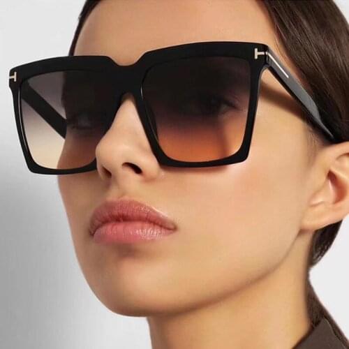 New T-shaped Big Frame Square Womens Sunglasses Women Sunglass Man Trendy Personality Bright Black Glasses
