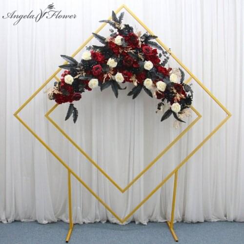 Wedding arch wrought iron square quadrilateral diamond shelf geometrical artificial flower stand party backdrop decor frame arch