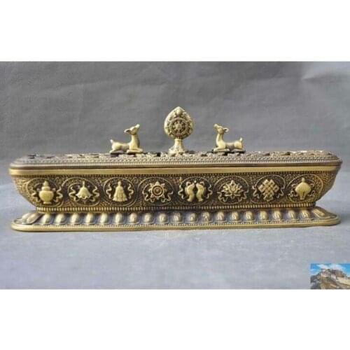 Tibet Tibetan Buddhism brass Eight treasures deer statue Incense burner Censer