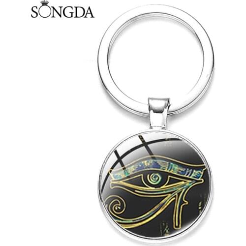 Ancient Egypt Horus Eye Keychain Retro Gold Pattern Simple Printed Glass Gem Braided Key Chain Key Ring Talisman Jewelry Gift