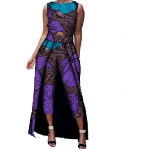 Stock Size Low PriceAfrica Cotton Print Romper African Bazin Riche Jumpsuit For Women Dashiki Fitness Jumpsuit For Lady WYD8