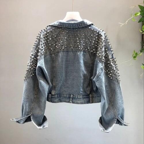 Fashion new bat sleeve heavy work rivet short washed denim jacket female jacket