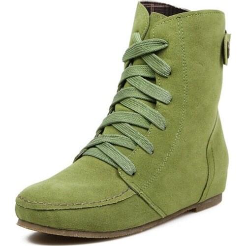 Candy Color Big Size Autumn Boots Women Flat Lace-up Ankle boots Casual Woman Shoes Plus Size EU34-43 Botas Femininas XKD2049