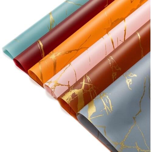 5pcs Gold Marble Texture Flowers Packaging Paper DIY Crafts Scrapbook Wedding Bouquet Gift Box Waterproof Wrapping Origami Paper
