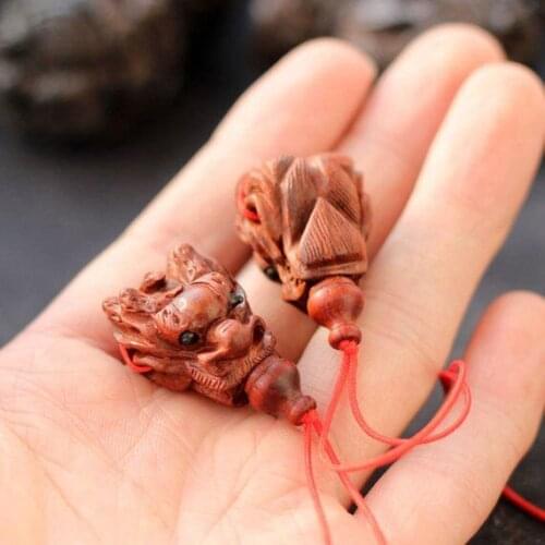1pcs Natural Lobular Red Sandalwood Carved Dragon Head Guru Beads,Meditation Prayer Loose Space Beads Japa Mala Buddha Jewellery