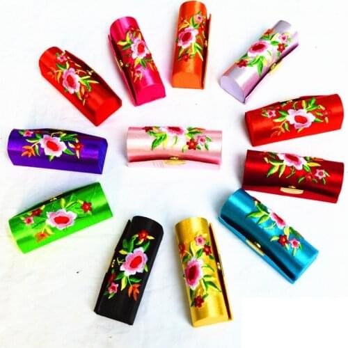 120pcs Embroidered Single Lipstick Box Satin Jewelry Storage Box Brocade Lipstick Case