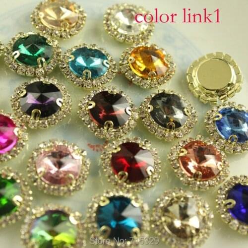15pcs 12mm round Sew on rhinestones crystal chain flower claw Glass Strass For Wedding Long Dress