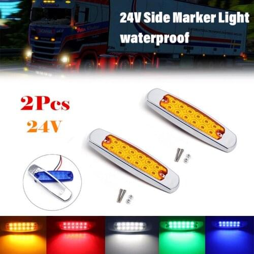 2Pcs 12LED 24V Side Marker Lights Clearance Rear Light Indicator Turn Signal Lamps Truck Trailer Tractor Bus Van Boat Waterproof