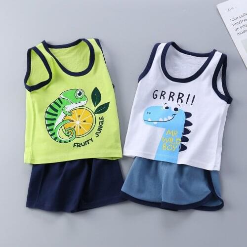 Cute Infants Boys Clothing Sets Cotton Baby Girls Short Sleeve Tops + Shorts 2pcs Summer New Cartoon Toddler Kids Clothes Suit