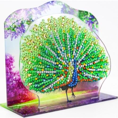 3D Puzzle Diamond Painting Peacock Tail Diamond Embroidered Special Shape Diamond Painting Rhinestone Crystal Diamond Home Decor