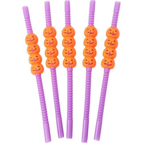 5PCs/Lot Cartoon Halloween Disposable Drinking Straws Pumpkin Skull Halloween Holiday Party Bar Decoration Beer Wine Accessories