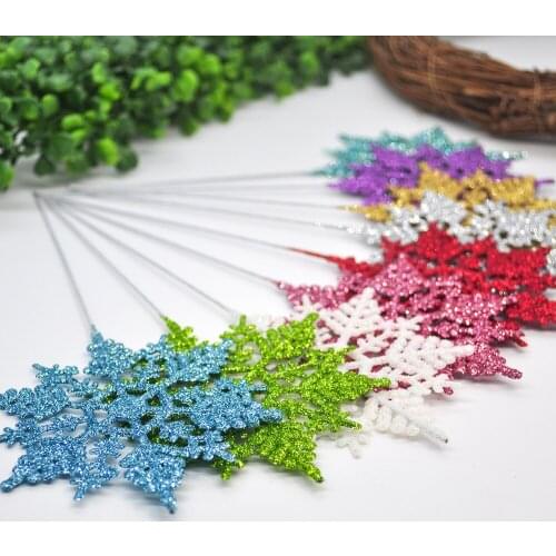 6PCS color glitter snowflake branch Christmas tree decoration birthday party cake making holiday new year decoration
