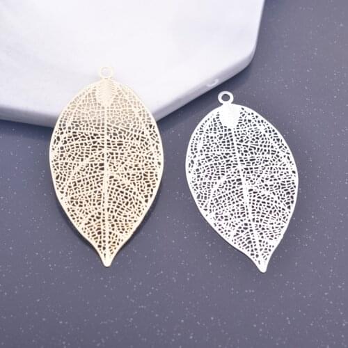 6pcs Light gold Color Big Leaves Charms Silver plated leaf Filigree Charm Earring Brass Pendant Jewelry DIY Earring