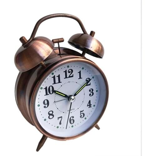 New Alarm Clock Vintage Metal Bedroom Retro Desk Table Clock Playing Bell Silent Bedside Alarm Clock Night Light Home Decoration