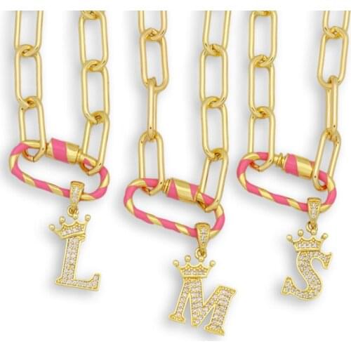 Diy Letter Name Necklace CZ Crystal A-Z Crown Alphabet Initial Jewelry for Women Man Punk Hip-Hop Style Necklaces nombre inicial