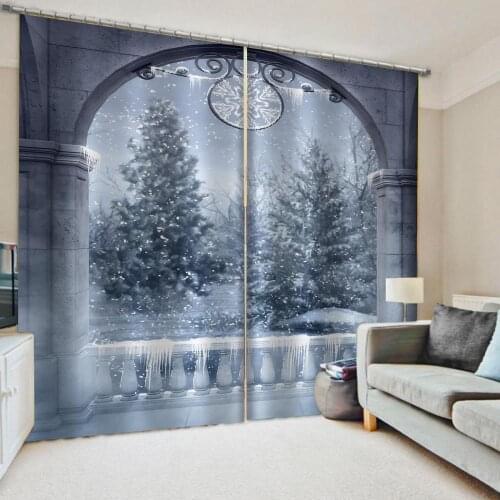 European Curtains Photo Painted 3D Curtain Living room Fashion door blue scenery curtains Decoration curtains