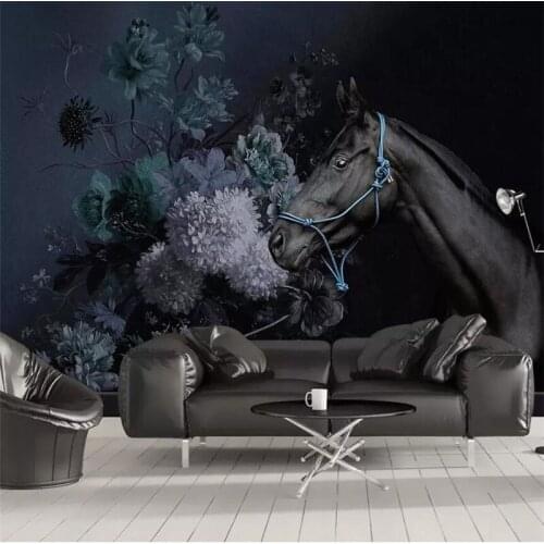Custom Photo Wallpaper Modern Hand-painted 3D Hydrangea Flower Horse Mural Living Room Bedroom Nordic Background Wall Painting