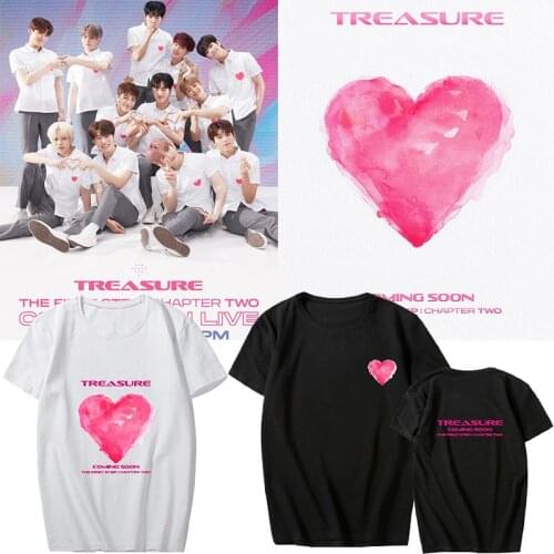 TREASURE Album THE FIRST STEP CHAPTER TWO KPOP O-Neck White Black Pink Short Sleeve T Shirt K-pop Loose Tops Tees T-shirt PT1211