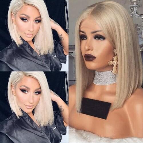 PAFF Ash Blond Short Bob Full Lace Wigs #60 Colored Straight Lace Human Hair Wig Remy Ash Honey Blond Bob Wig 180% Density