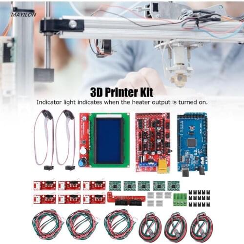 3D Printer Kit RAMPS 1.4 for Mega 2560 CH340 12864 Controller A4988 Chip Board Parts Reprap with Good Stability and Durability