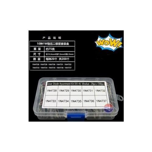 10Values x 20pcs Zener Diode Assortment diy kit Electronic set pack 3.3V 3.6V 3.9V 4.3V 4.7V 5.1V 5.6V 6.2V 6.8V 7.5V