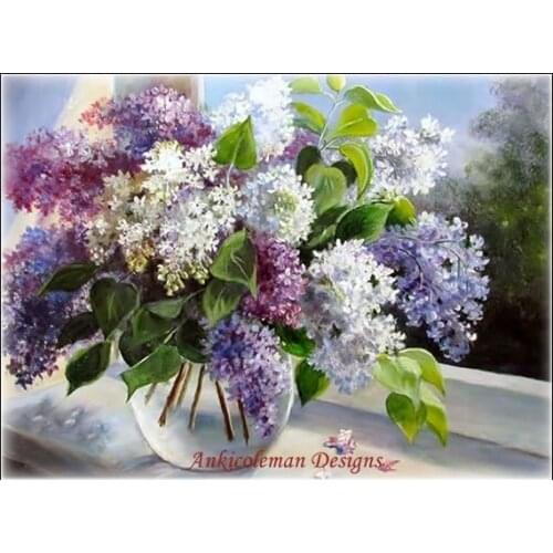Embroidery Counted Cross Stitch Kits Needlework - Crafts 14 ct DMC Color DIY Arts Handmade Decor - Lilac Vase by the Window