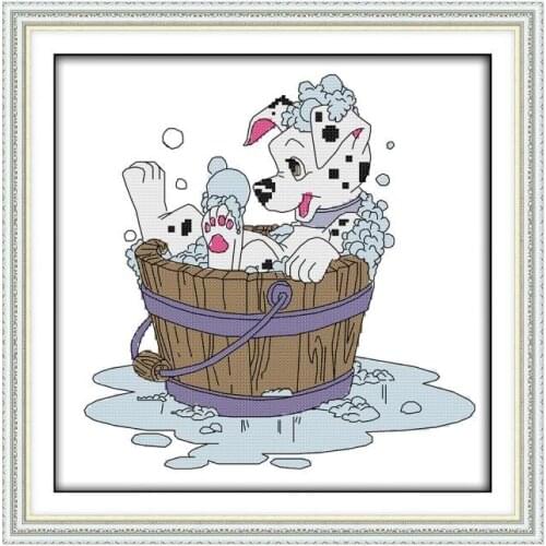 Joy Sunday DIY Cross Stitch Kit A dog playing in water pattern Printed Chinese embroidery needlework for the living room or gift