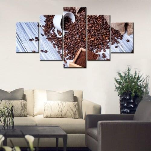 5 Pieces Wall Artwork Picture Print Coffee Bean Canvas Painting for Coffee Shop Decor Nice Quality Poster Customized & Wholesale