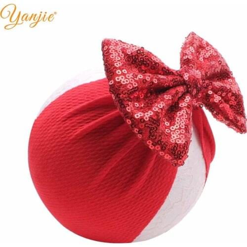 5'' Sequin Hair Bows Turban Headband Kids Glitter Big Bow 2021 Summer Headband For Girls Hair Accessories Head Wrap