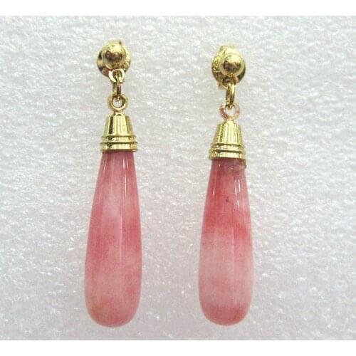 CHARMING PINK NATURAL JADE STUD DANLGE EARRINGS 925 SHIPPING