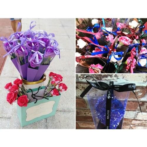Single Flower Rose Box PVC Triangular Box Bouquet Wrapping Paper Plastic Paper Bags Boxes Cases For Flowers Gifts Packaging