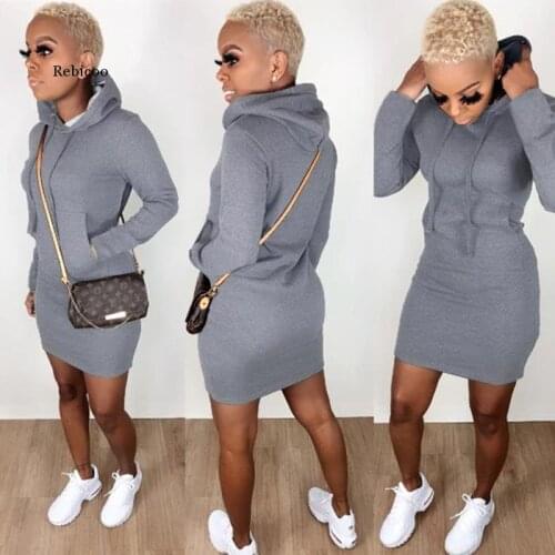 Autumn Winter Warm Sweatshirt Dress Casual Color Block Long Sleeve Woman Clothing Above Dress Loose Dresses