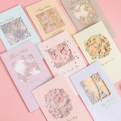 4-Piece Hollow Carved Greeting Card Creative Gift Card Simple Birthday Blessing Message Card Holiday Thank You Card