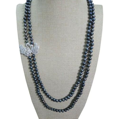 Double Swans freshwater Pearl Necklace Double Strands Natural Pearl Long Necklace Elegant&Party Formal Pearl Jewelry
