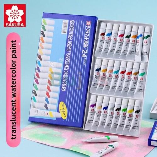 SAKURA Artist Translucent Watercolor Paint EMW-24 Color Beginner Hand-painted Gouache Paint 5ml Tube, Professional Art Supplies