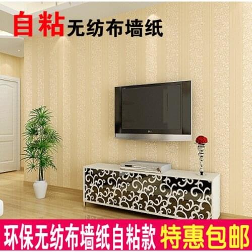 Pvc self adhesive non-woven flock printing living room background wallpaper 3d three-dimensional vertical stripe wallpaper