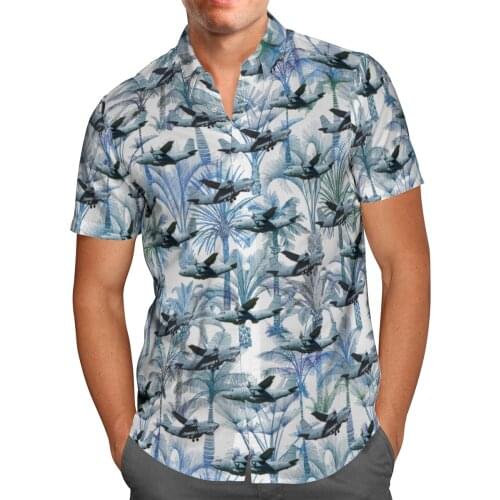 Plane Print Short Sleeve Shirts For Men Loose Cardigan Button Shirt Plus Size Hawaiian Style Summer 2021 Ventilated Shirt-655